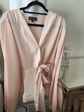 Gracia Soft Blush Pleated Tie-Front Blouse